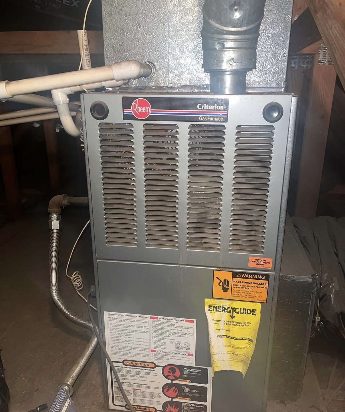 Rheem Criterion gas furnace inspected during a maintenance visit